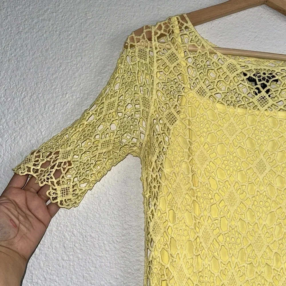 Lauren‎ Ralph Lauren Dress Yellow Crochet Knit Womens Size Small Petite Resort